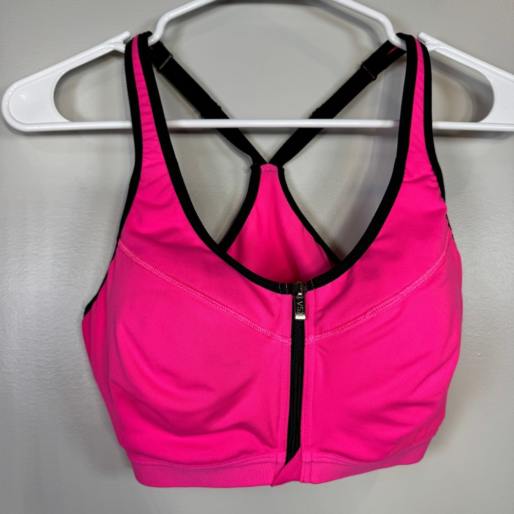 Victoria's Secret VSX Sports Bra 36B Neon Pink Front Zip Underwire Barbiercore